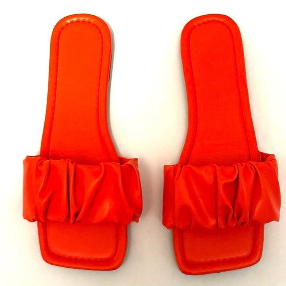 Coral Square Toe Flat Slide Sandals - Picture 1 of 6